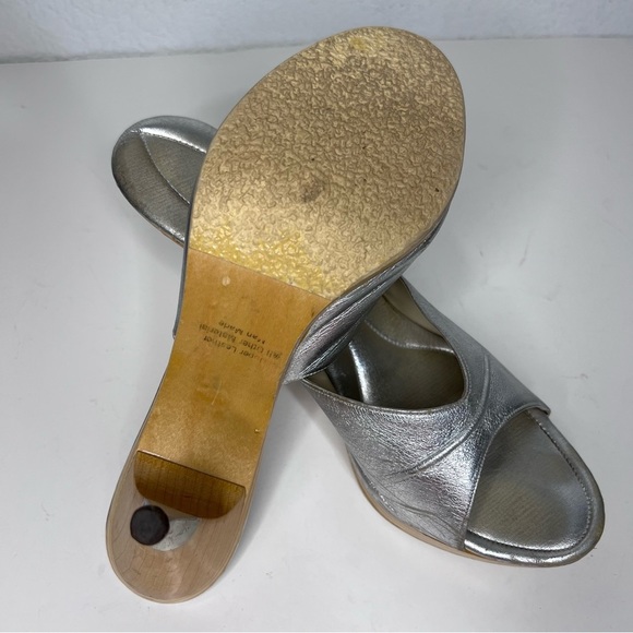 Polly of California Silver Leather Uppers Wood & Metal Stiletto Heeled Mules 9.5 - Picture 13 of 16